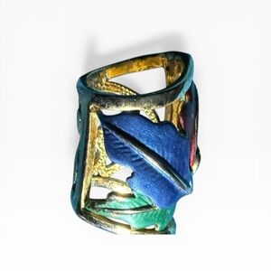 Source Unknown Gold-Tone Multicolor Enamel Leaf Ring